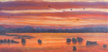 Painting Of A Sunset Over Marshland