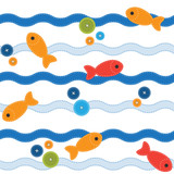 Seamless sea pattern with buttons and fish
