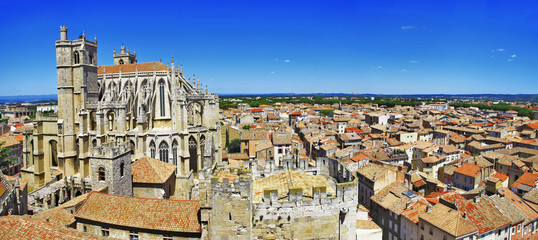 Wall Mural - Narbonne , panoramic view with cathedral. south France