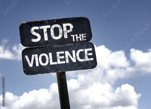 Stop the Violence sign with clouds and sky background плакат