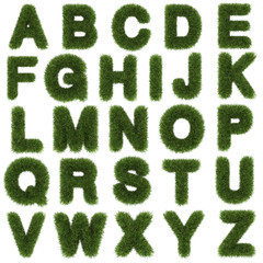 upper letters of green grass alphabet isolated on white backgro