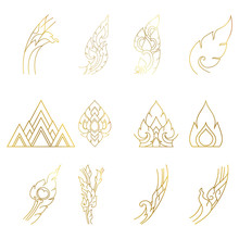 Vector Illustration Of Flower Set, Line Thai Art
