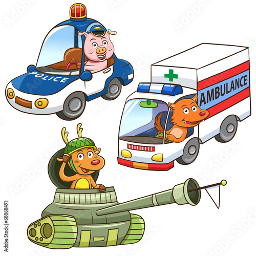 Naklejka ścienna animal vehicle Occupation cartoon.