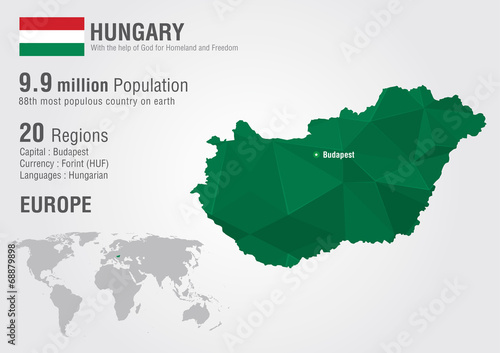 Cuadros en Lienzo Hungary world map with a pixel diamond texture.