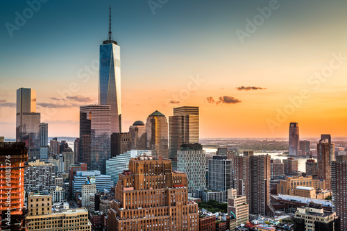 Naklejka samoprzylepna Niższe panoramę Manhattanu o zachodzie słońca