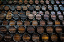Wine Barrels Stacked In The Cellar Of The Quinta Da Bacalhoa 