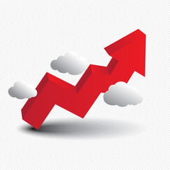 3d red graph rising upward over clouds