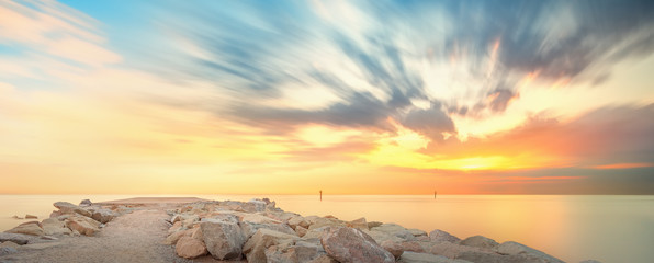 Wall Mural - barceloneta beach in barcelona at sunrise