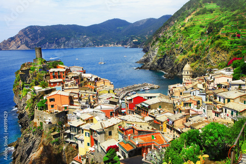 Fotoboard na płycie Malownicze wybrzeże Ligurii we Włoszech - wieś Vernazza, Cinque Terre