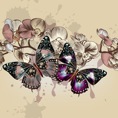 Fototapete - Fashion vector seamless pattren with butterflies
