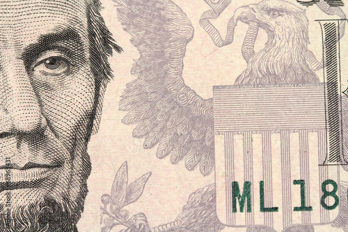 Fragment of paper notes of five dollars closeup Poster