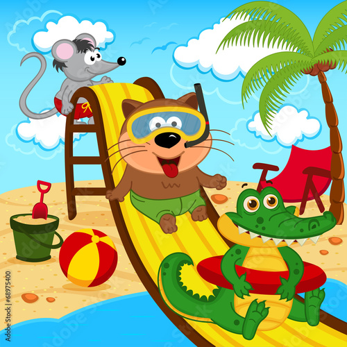 Board z aluminiowym obramowaniem Zwierzęta w aqua parku - wektorowa ilustracja, eps