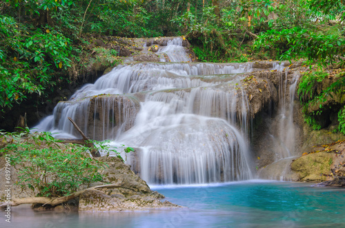 Naklejka - mata magnetyczna na lodówkę Waterfall in Deep forest at Erawan waterfall National Park,