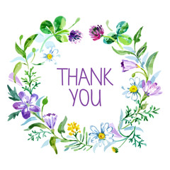 Wall Mural - Thank you card with watercolor floral bouquet.