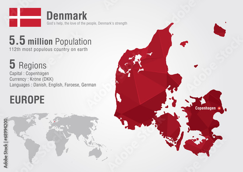 Fotografía Denmark world map with a pixel diamond texture.