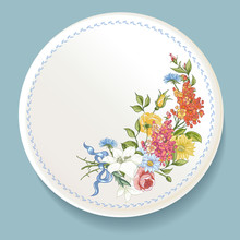 Baroque Bouquet Of Wildflowers On White Plate