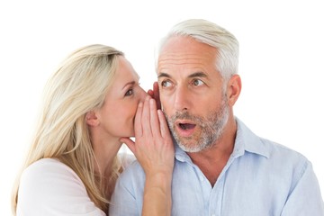 Poster - Woman whispering a secret to husband