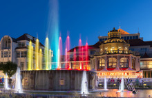Night View Of Colorful Fountain In Sopot