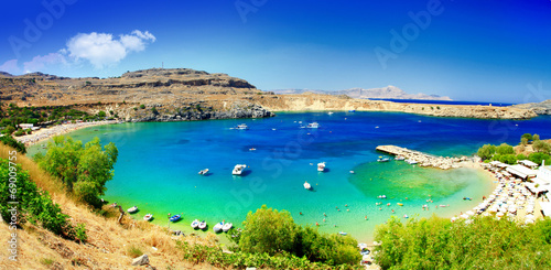 Fotoboard na płycie Greckie wakacje - piękne plaże wyspy Rodos, zatoka Lindos