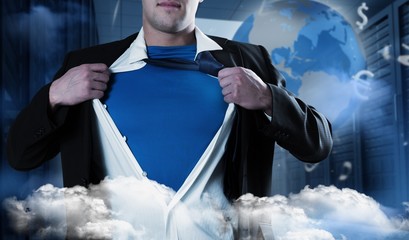 Fototapete - Composite image of businessman opening his shirt superhero style