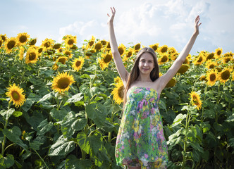 Sticker - Beautiful girl with sunflower