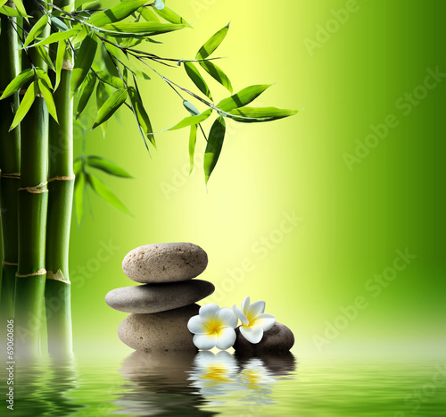 Foto-Vorhang - spa background with bamboo and stones on water (von Romolo Tavani)