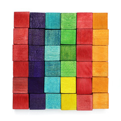 Wall Mural - colorful wooden cubes on white background