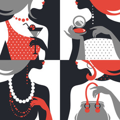 Set of beautiful fashion woman silhouettes. Flat design