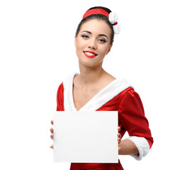 Poster - cheerful retro girl holding sign