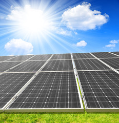  Solar energy panels with sunny sky