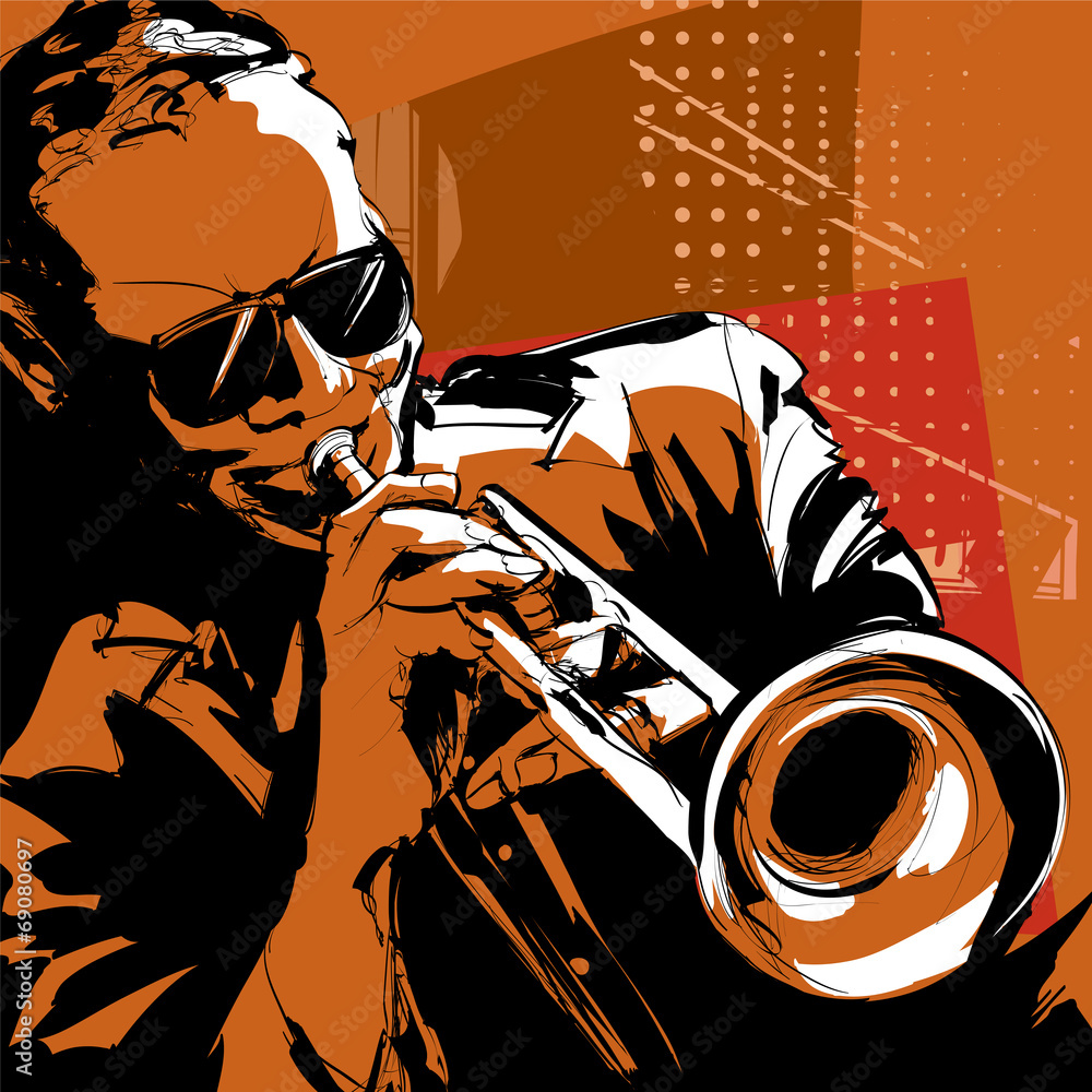 Jazz trumpet player - obrazy, fototapety, plakaty 