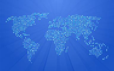 Wall Mural - world map made ​​up of small polka dots on blue background with