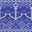 Knitted seamless pattern with anchors and fishes