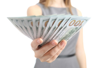 Close up of a business woman hand holding banknotes