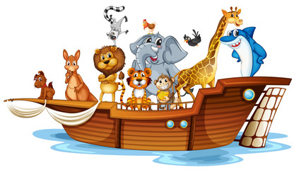 Wall Mural - Animals on boat