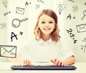 Wall Mural - student girl with keyboard