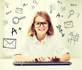 Wall Mural - student girl with keyboard