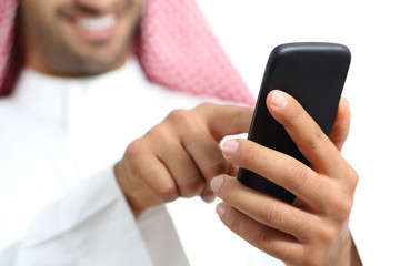 Wall Mural - Arab saudi emirates man hand texting in a smart phone