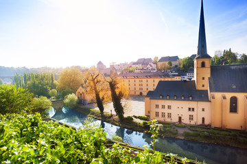 Wall Mural - Sunny view of Abbey de Neumunster in Luxembourg