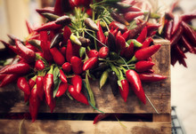 Bunch Of Red Hot Chili Pepper At Market