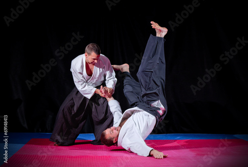 Plakat na papierze fotorealistycznym Walka między dwoma bojownikami aikido