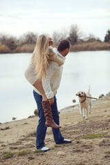 Canvas Print - Couple with dog