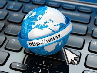 Fototapete - Browser. Internet concept.. Earth on laptop keyboard.