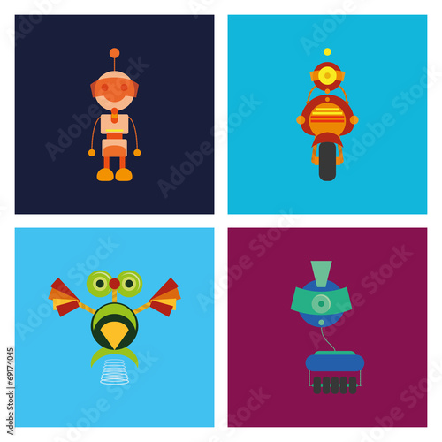 Tapeta ścienna Zestaw różnych cute robotów izolowane