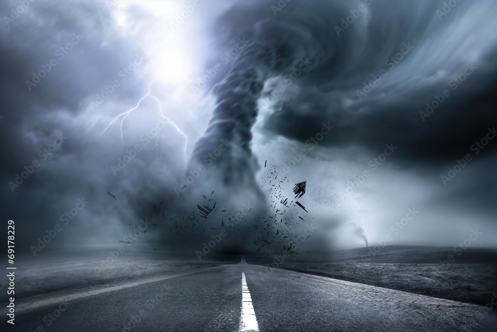 Destructive Powerful Tornado - obrazy, fototapety, plakaty 