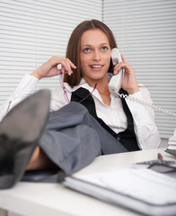 Poster - Satisfied businesswoman relaxing in his office