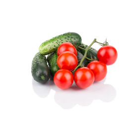 Wall Mural - Close up of tomato and cucumber.