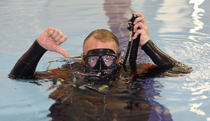 Sticker - man teaches diving in the pool, swim coach