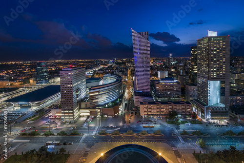 Naklejka dekoracyjna Panorama of Warsaw downtown during the night