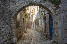 Old And Narrow Street, Paved Of Cobble Stones, Bale, Croatia